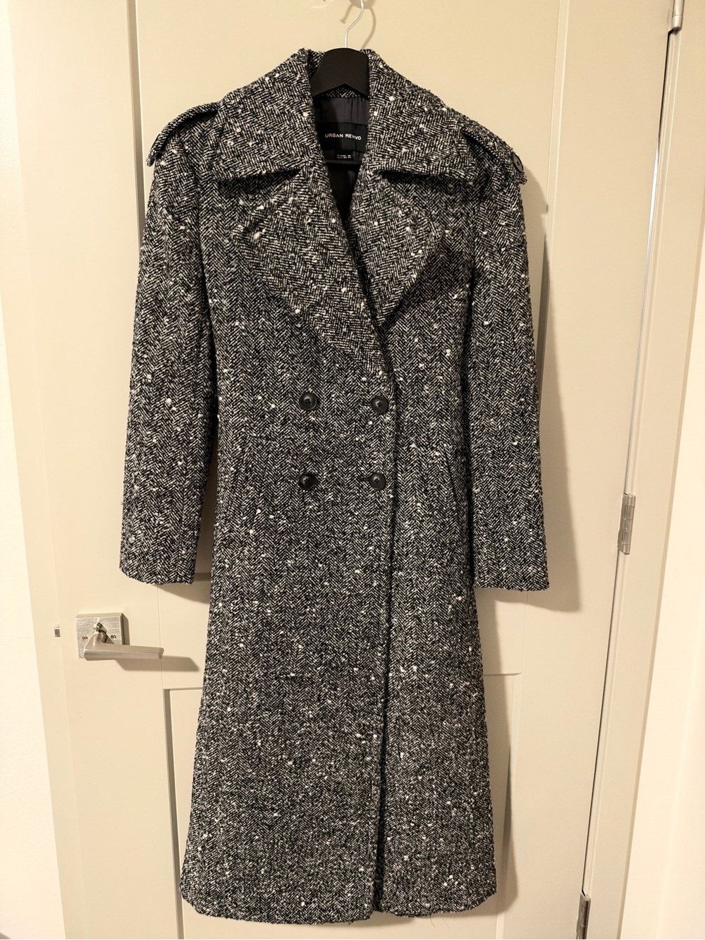 Wool-Blend Long Coat - Black/Gray
